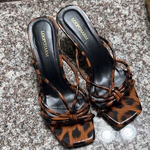 Leopard Print Strappy Mule Sandals - Brown